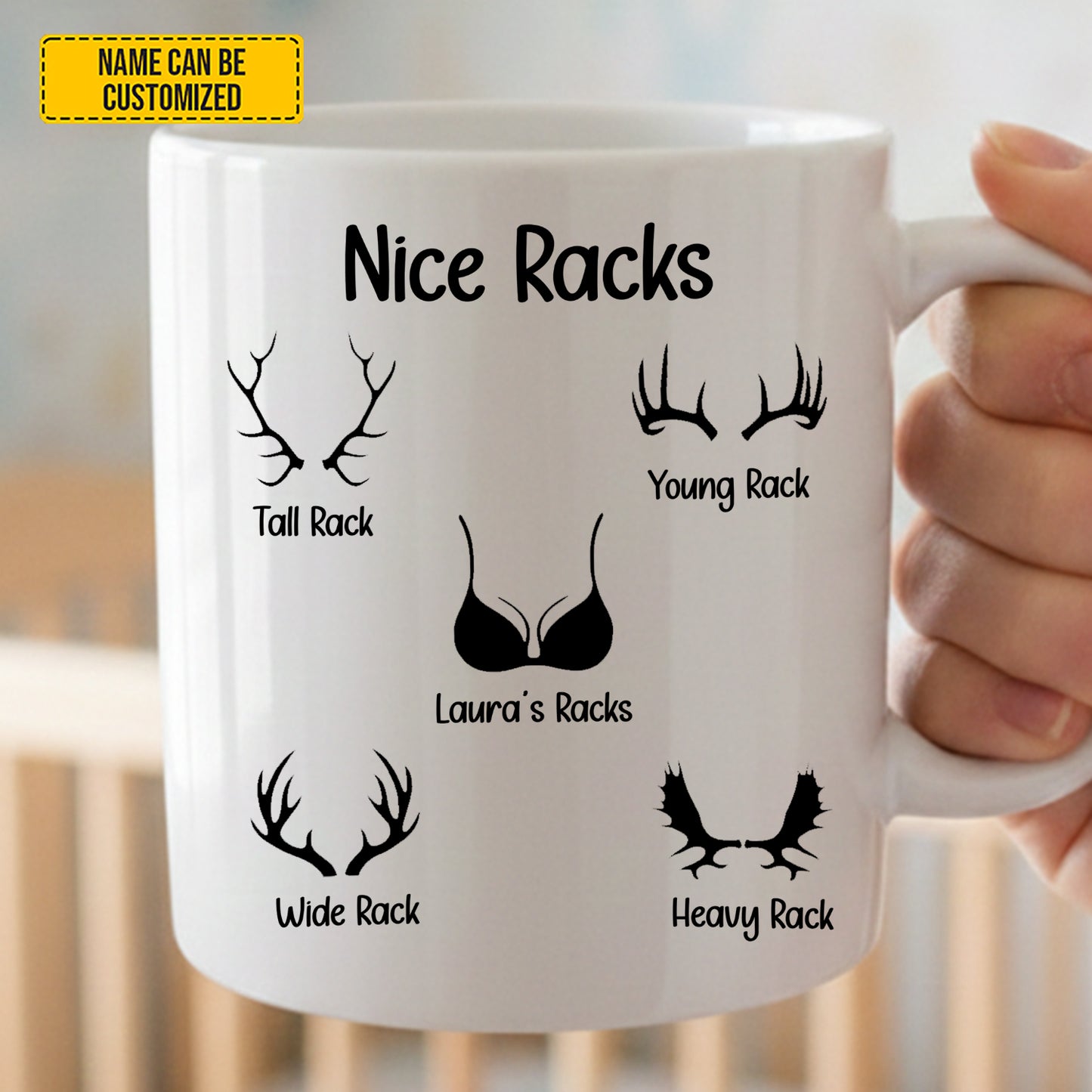 Personalized "Nice Racks" Funny Deer Antler White Mug