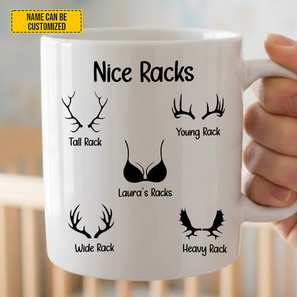 Personalized "Nice Racks" Funny Deer Antler White Mug