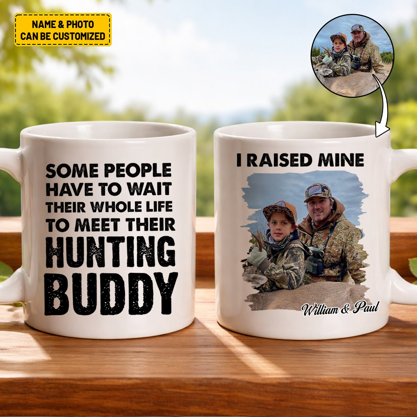 Personalized Hunting Buddy White Mug – Custom Photo & Name Gift