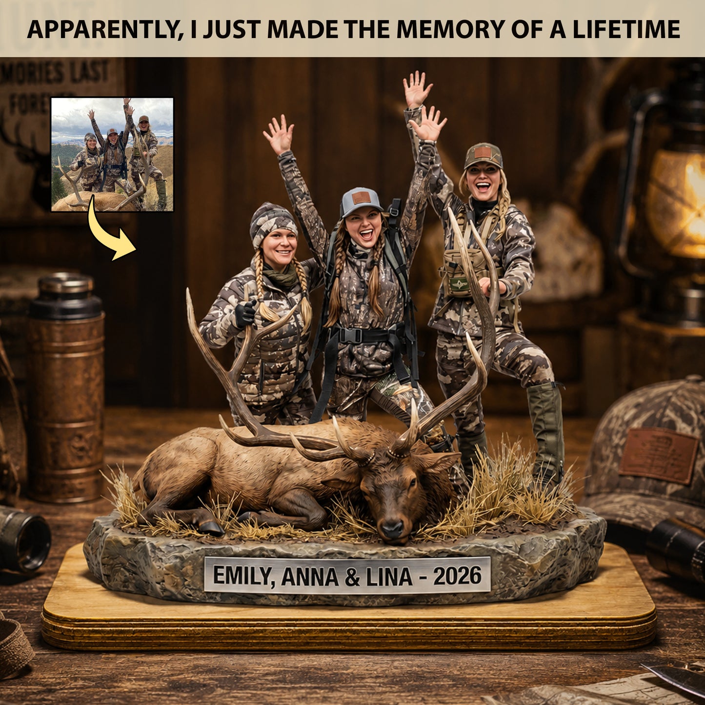 "Custom Hunter & Trophy Replica" – Personalized Wooden Plaque