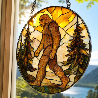 Bigfoot Mountain Sunset Stained Glass Suncatcher