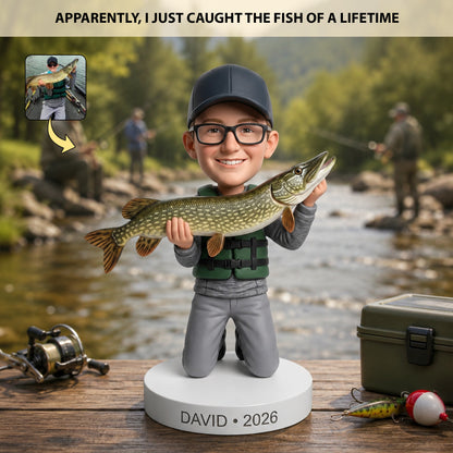 Catch Of A Lifetime – Personalized Fishing Photo Big Head Caricature Acrylic Plaque