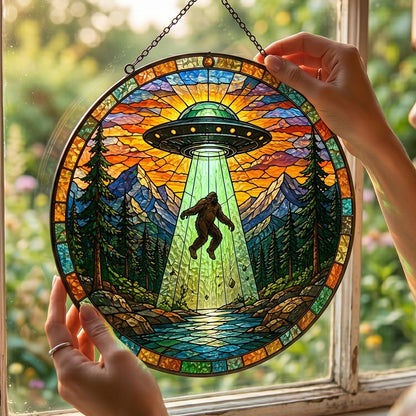 Bigfoot UFO Stain Glass Suncatcher