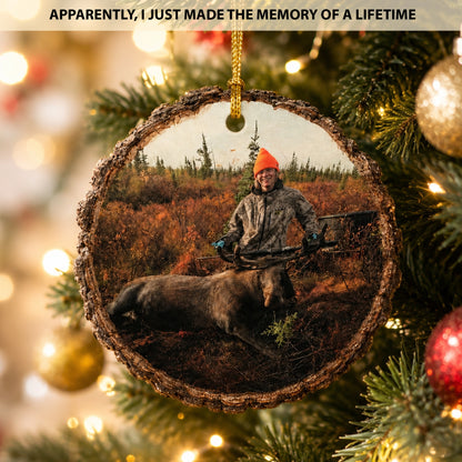 Custom Hunting Photo Wood Slice Christmas Ornament, Personalized Hunter Memory Tree Hanging Ornament