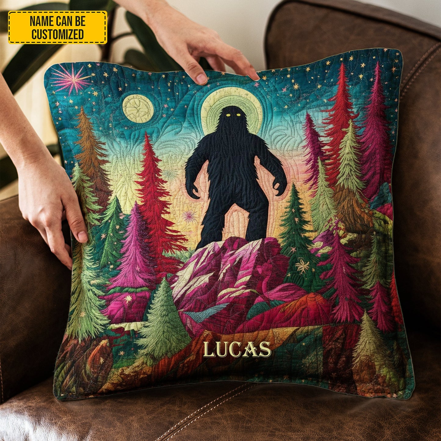Personalized Bigfoot Forest Pillow