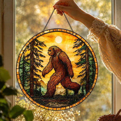 Bigfoot Forest Sunset Stained Glass Suncatcher