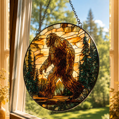 Bigfoot Golden Forest Stained Glass Suncatcher