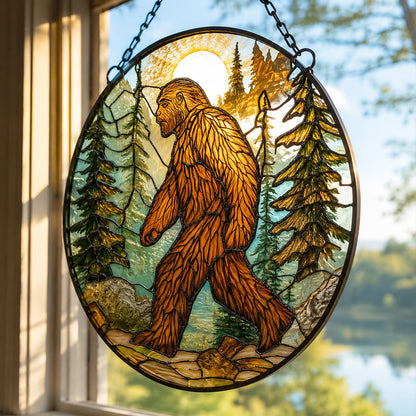 Bigfoot Forest Sunset Stained Glass Suncatcher