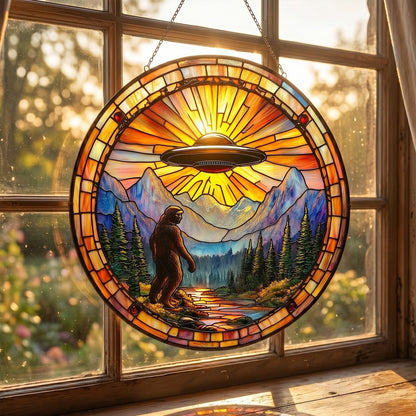 Bigfoot UFO Stain Glass Suncatcher
