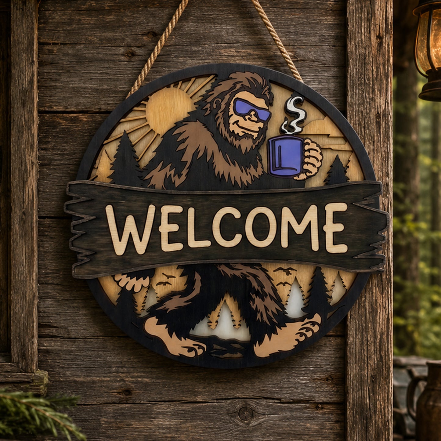 Bigfoot Welcome Door Sign – Funny Wooden Sign Door Hanger