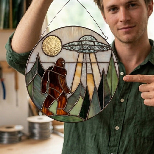 Bigfoot UFO Stain Glass Suncatcher