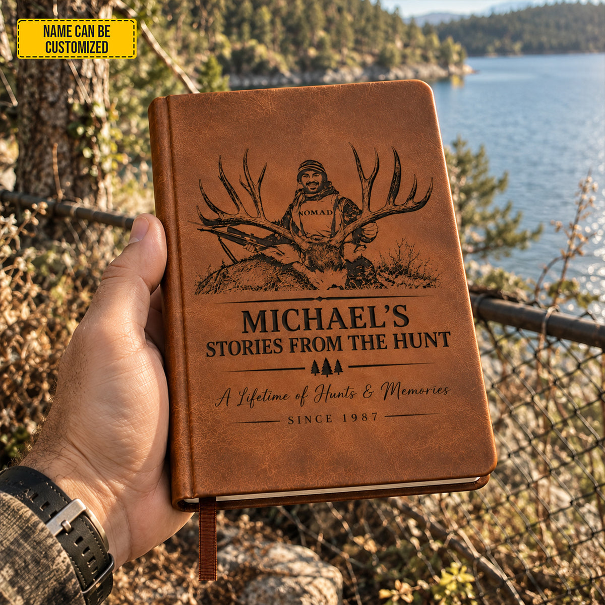 Personalized Hunting Leather Journal, Custom Hunter Name & Photo Notebook, Deer Hunting Log Book