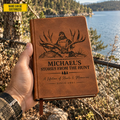 Personalized Hunting Leather Journal, Custom Hunter Name & Photo Notebook, Deer Hunting Log Book