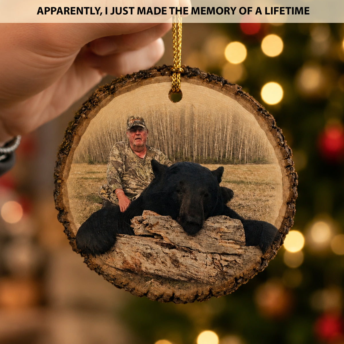Custom Hunting Photo Wood Slice Christmas Ornament, Personalized Hunter Memory Tree Hanging Ornament