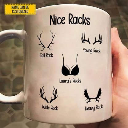 Personalized "Nice Racks" Funny Deer Antler White Mug