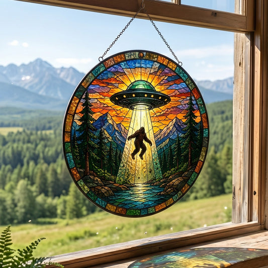 Bigfoot UFO Stain Glass Suncatcher