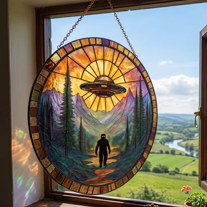 Bigfoot UFO Stain Glass Suncatcher