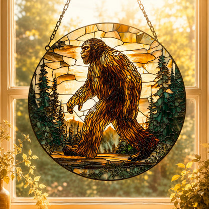 Bigfoot Golden Forest Stained Glass Suncatcher