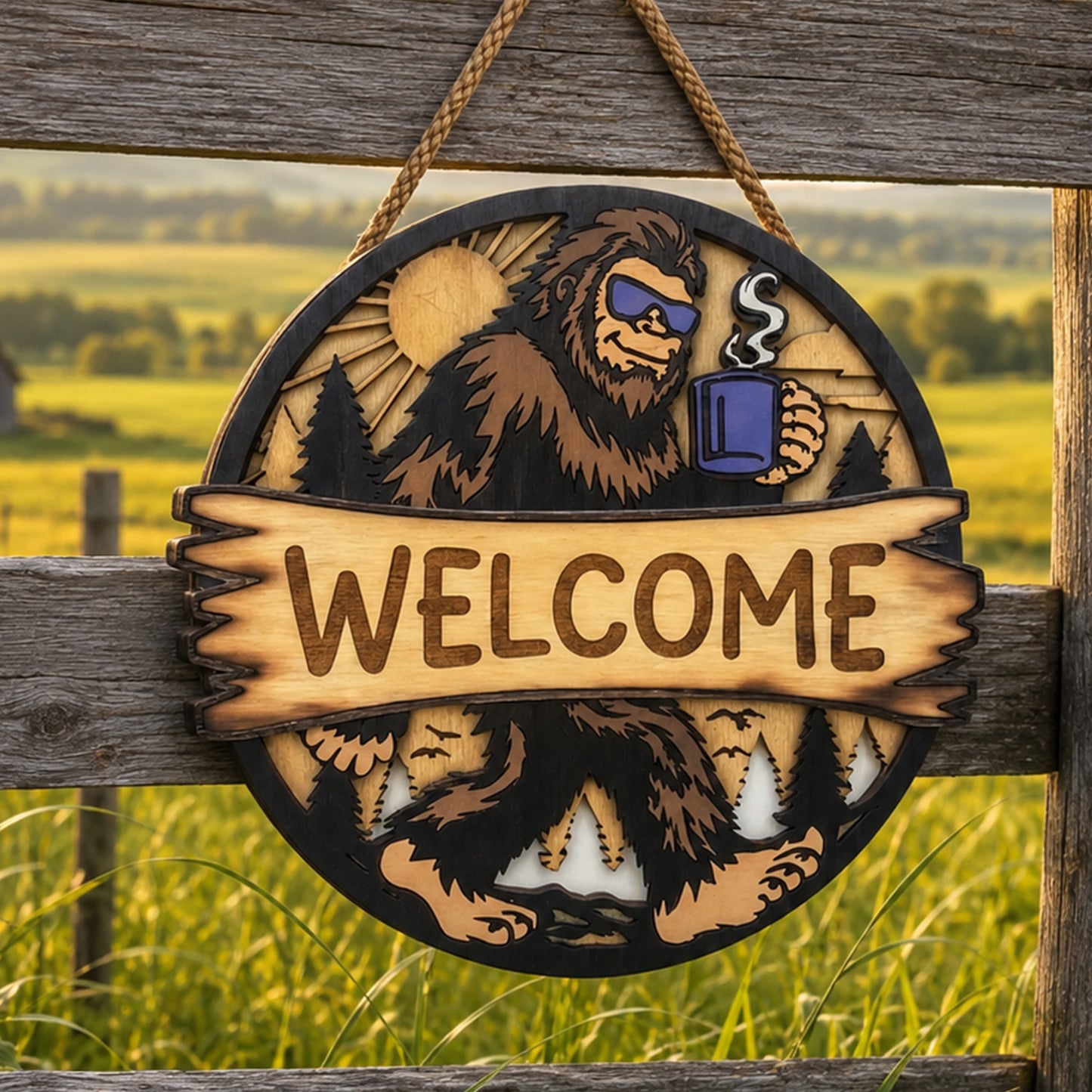 Bigfoot Welcome Door Sign – Funny Wooden Sign Door Hanger