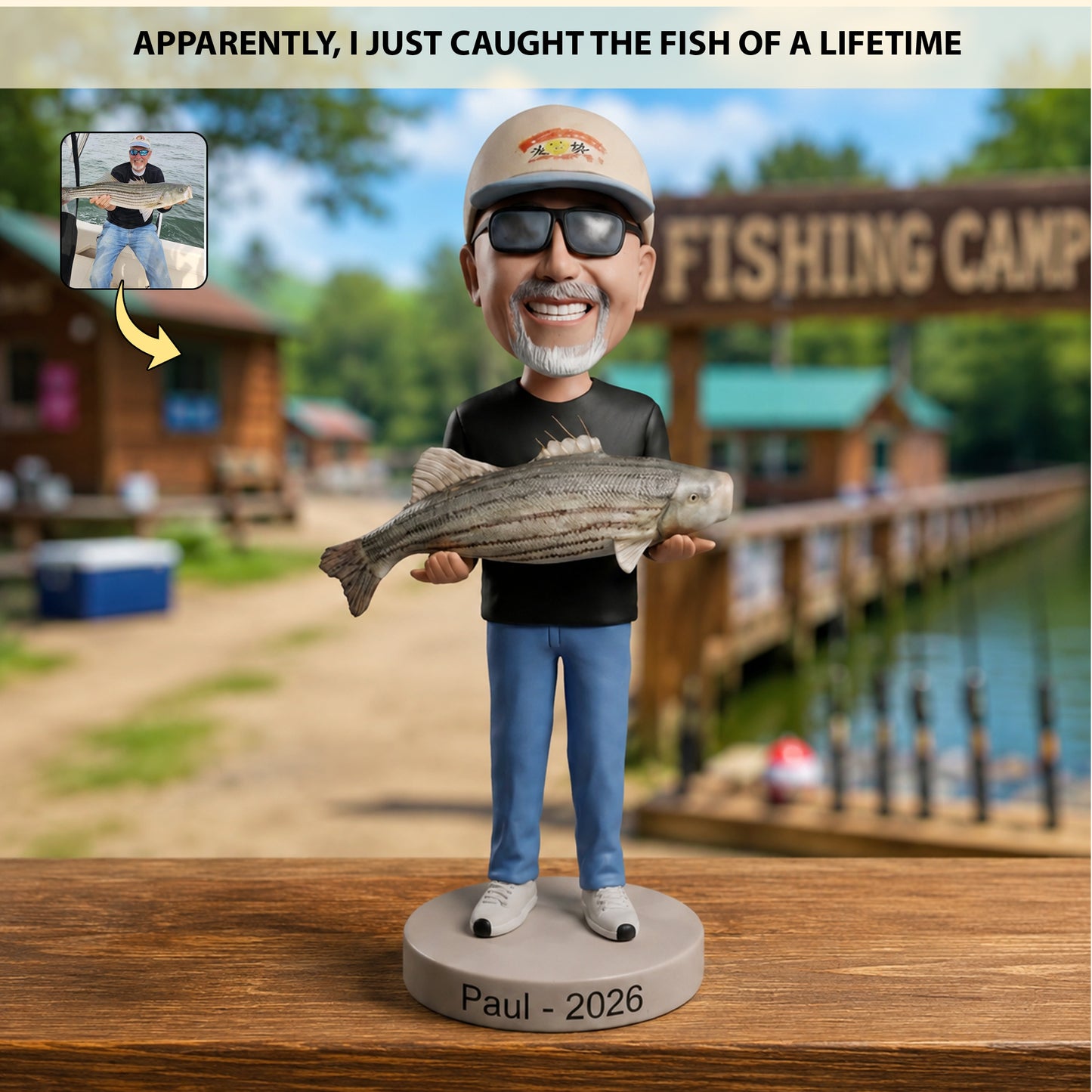 Catch Of A Lifetime – Personalized Fishing Photo Big Head Caricature Acrylic Plaque
