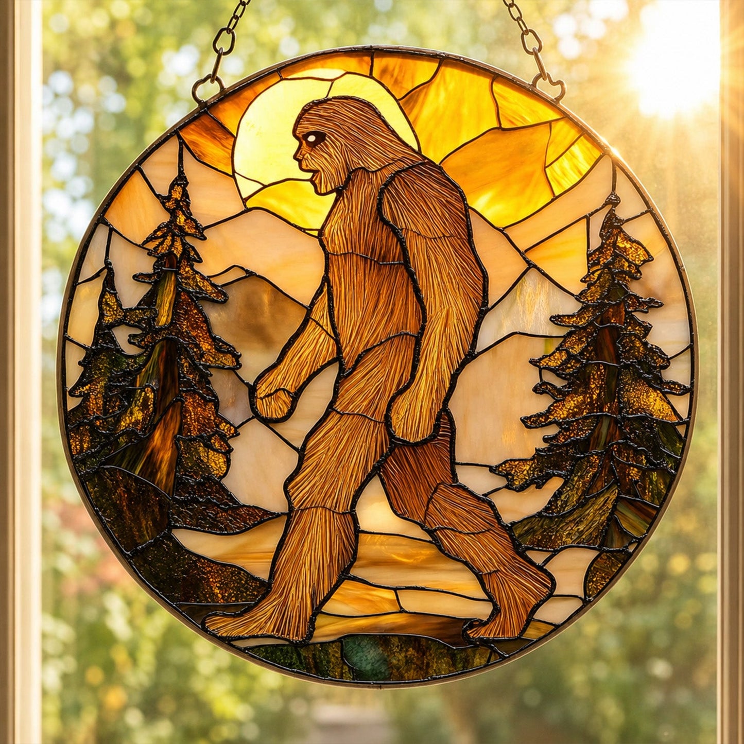 Bigfoot Mountain Sunset Stained Glass Suncatcher