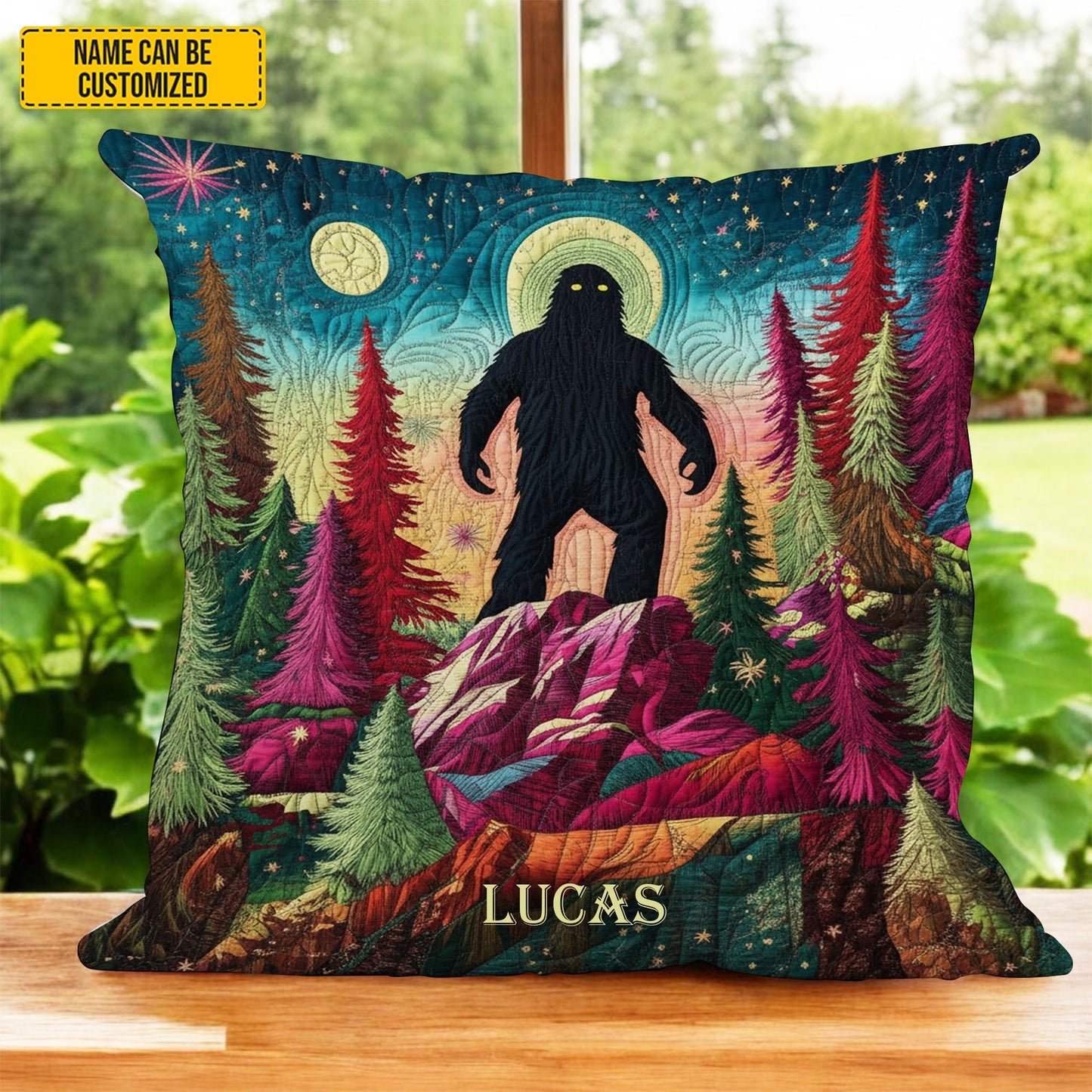 Personalized Bigfoot Forest Pillow