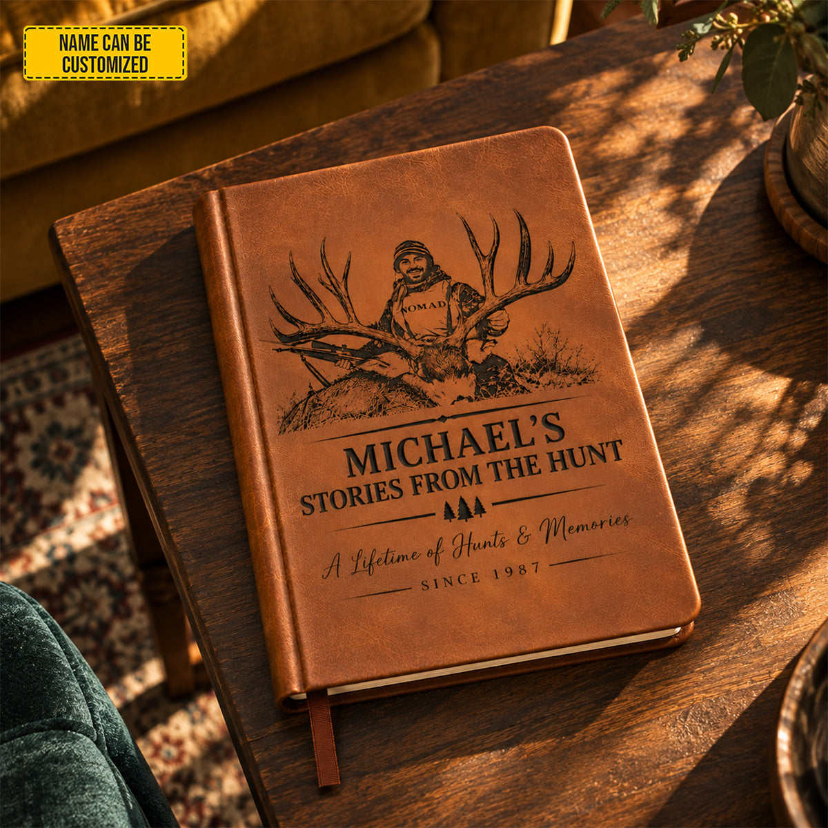 Personalized Hunting Leather Journal, Custom Hunter Name & Photo Notebook, Deer Hunting Log Book