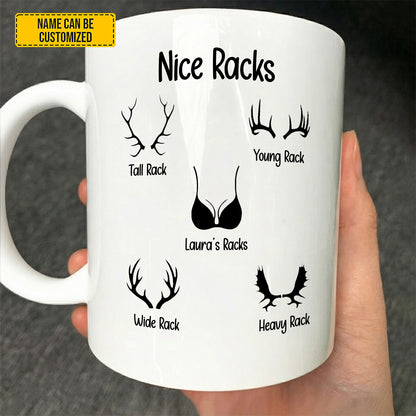 Personalized "Nice Racks" Funny Deer Antler White Mug
