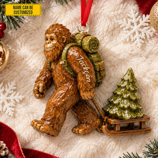 Custom Bigfoot Christmas Ornament, Personalized Sasquatch Hanging Decoration