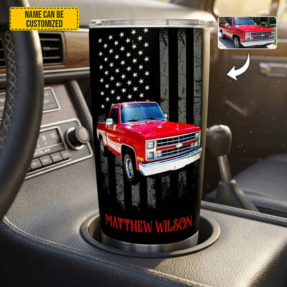Personalized Classic Vehicle Tumbler – Vintage American Flag Gift