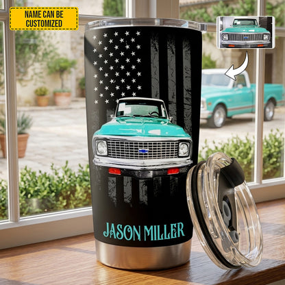 Personalized Classic Vehicle Tumbler – Vintage American Flag Gift