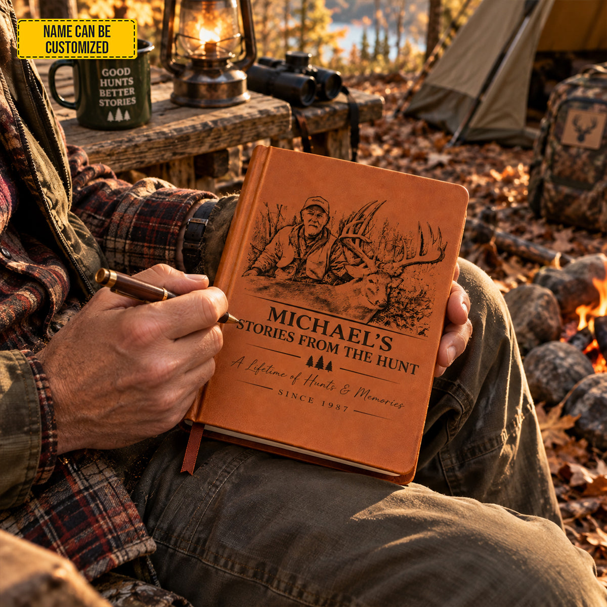Personalized Hunting Leather Journal, Custom Hunter Name & Photo Notebook, Deer Hunting Log Book