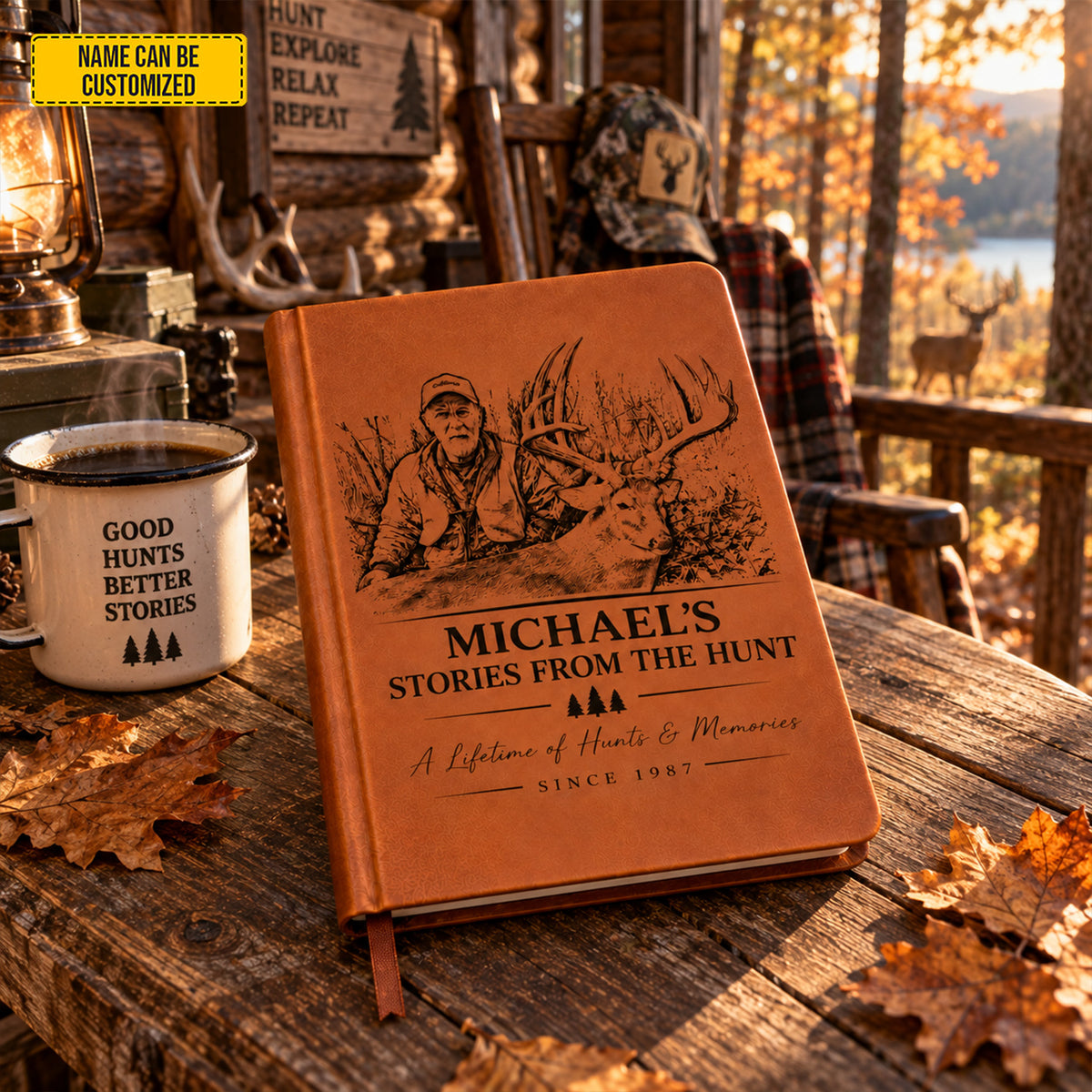 Personalized Hunting Leather Journal, Custom Hunter Name & Photo Notebook, Deer Hunting Log Book