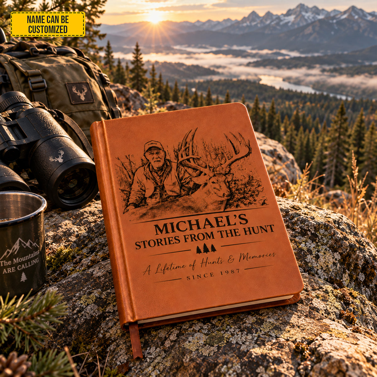 Personalized Hunting Leather Journal, Custom Hunter Name & Photo Notebook, Deer Hunting Log Book