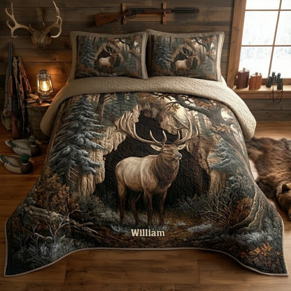 Forest Elk Majesty – Personalized Hunting Quilt Bedding Set