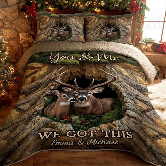 You & Me Deer Couple – Personalized Cozy Quilted Bedding Set