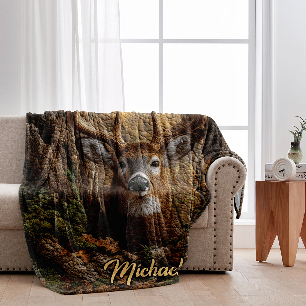 Woodland Deer Majesty – Personalized Hunting Quilt Blanket