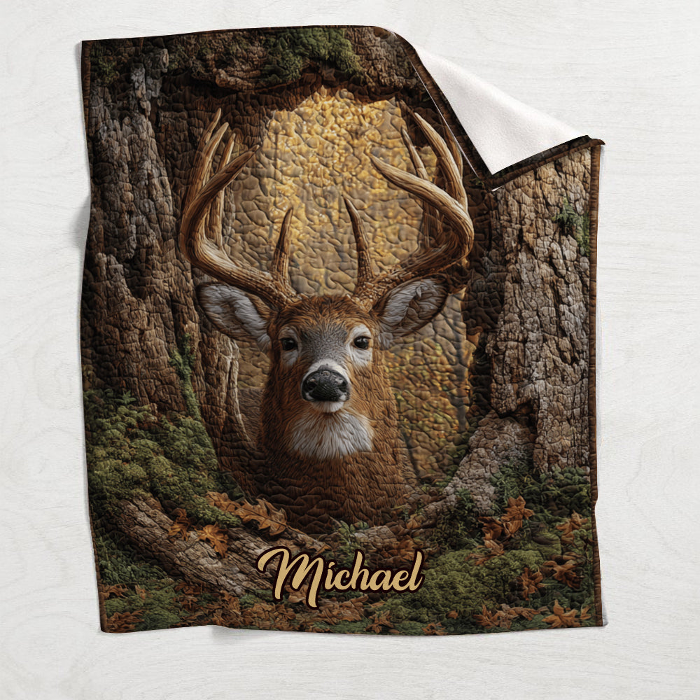 Woodland Deer Majesty – Personalized Hunting Quilt Blanket