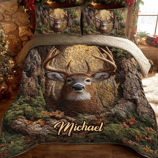 Woodland Deer Majesty – Personalized Hunting Quilt Bedding Set
