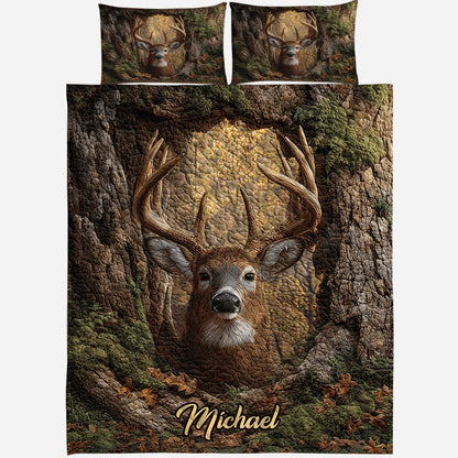 Woodland Deer Majesty – Personalized Hunting Quilt Bedding Set