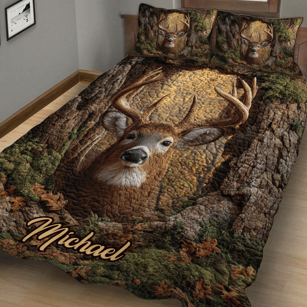 Woodland Deer Majesty – Personalized Hunting Quilt Bedding Set
