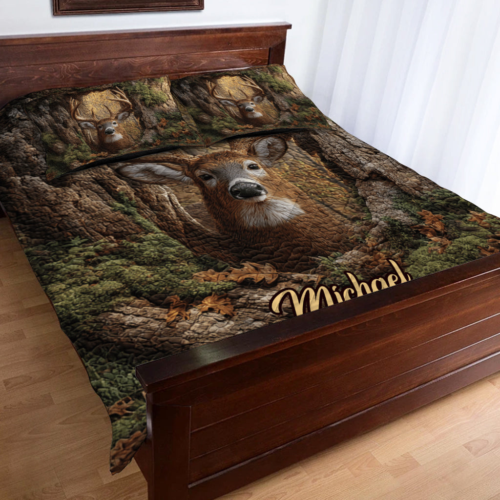 Woodland Deer Majesty – Personalized Hunting Quilt Bedding Set