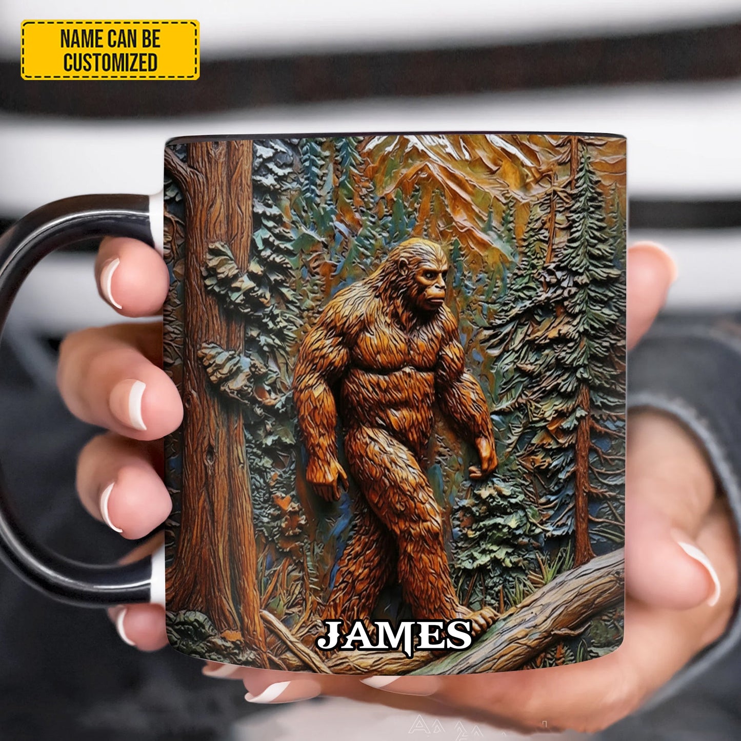 Bigfoot In Forest - Personalized Bigfoot Accent Mug