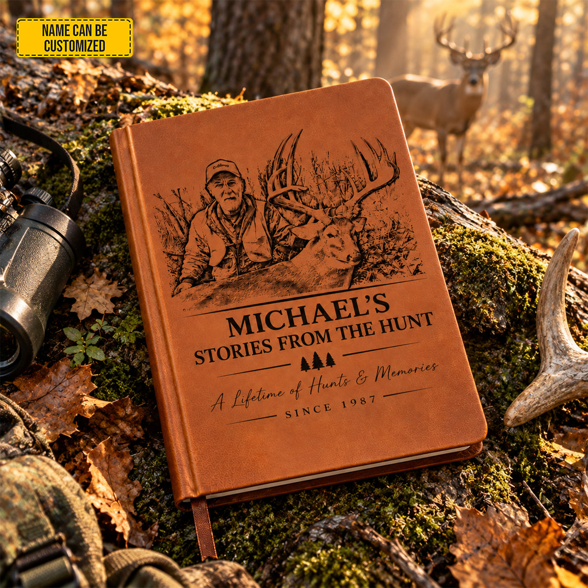 Personalized Hunting Leather Journal, Custom Hunter Name & Photo Notebook, Deer Hunting Log Book