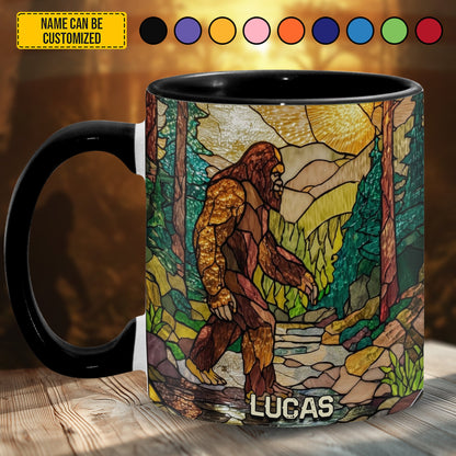 Bigfoot In Forest Stained Glass - Personalized Bigfoot Accent Mug