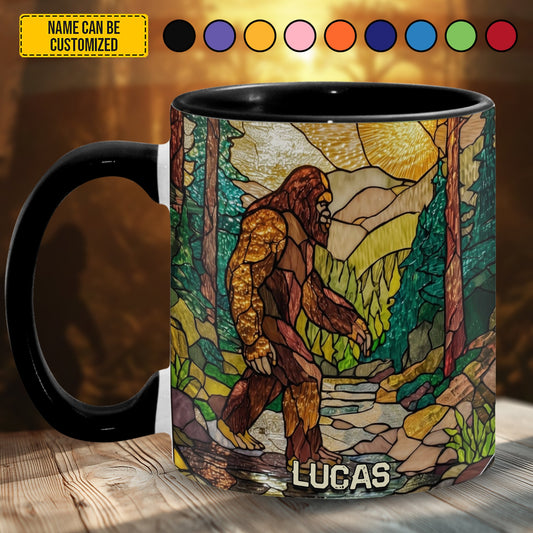 Bigfoot In Forest Stained Glass - Personalized Bigfoot Accent Mug
