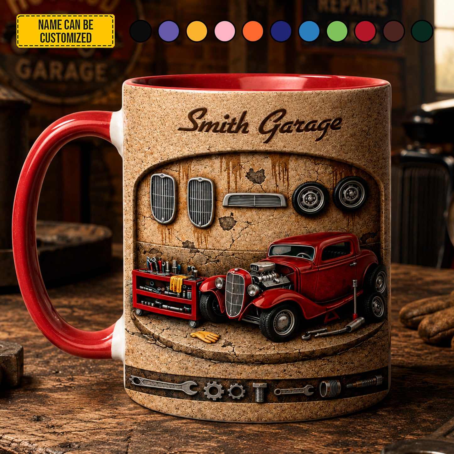 Personalized Vintage Hot Rod Garage Accent Mug