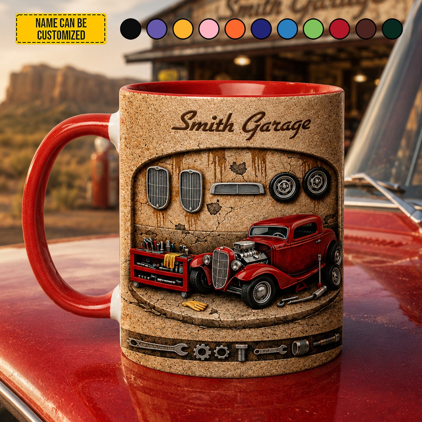 Personalized Vintage Hot Rod Garage Accent Mug