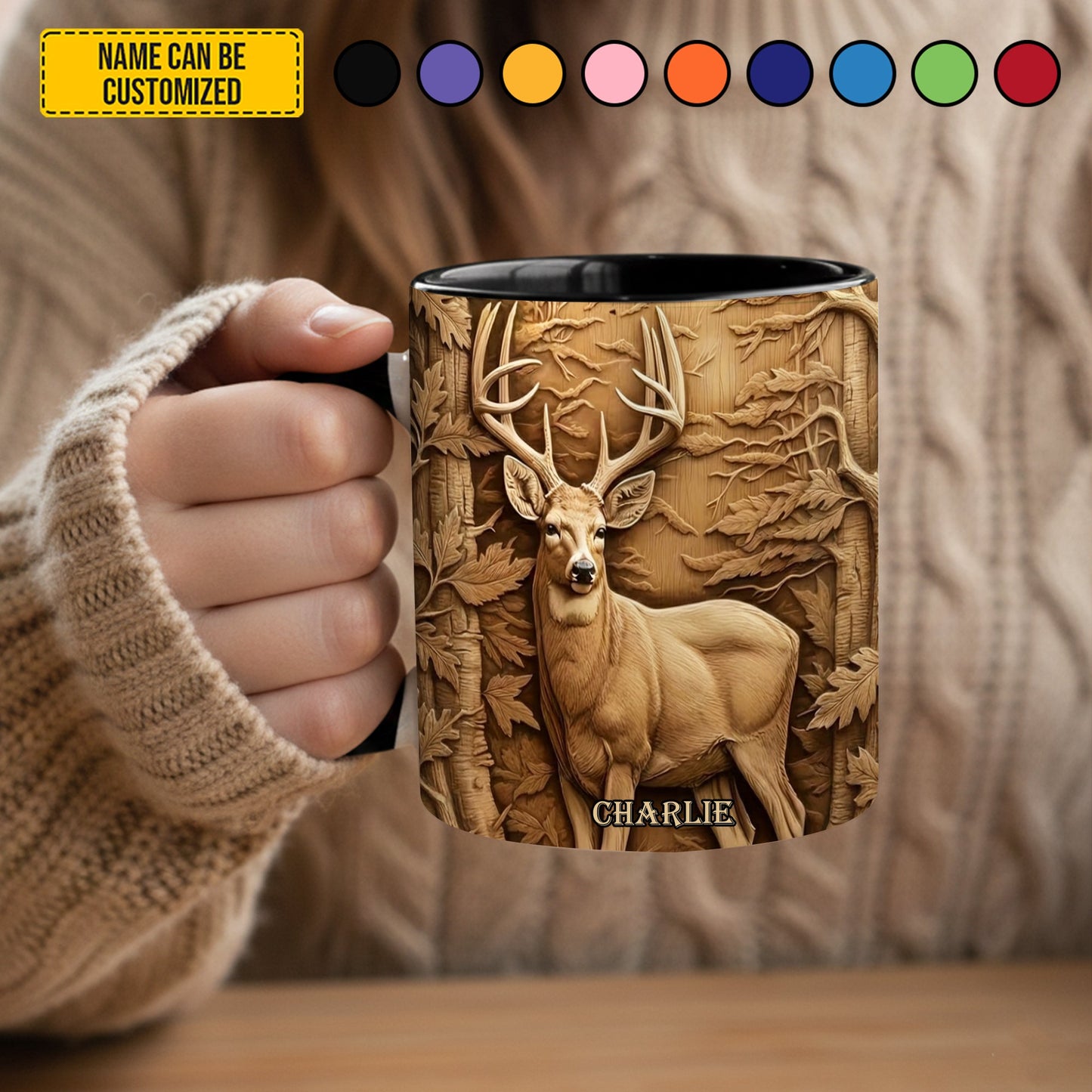 Deer Hunting In Forest - Personalized Hunting Accent Mug