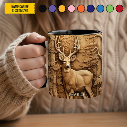 Deer Hunting In Forest - Personalized Hunting Accent Mug